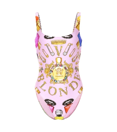 Shop Versace Printed One-piece Swimsuit In Multicoloured