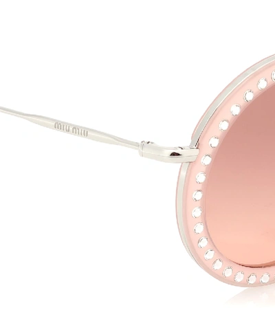Shop Miu Miu Round Acetate Sunglasses In Pink