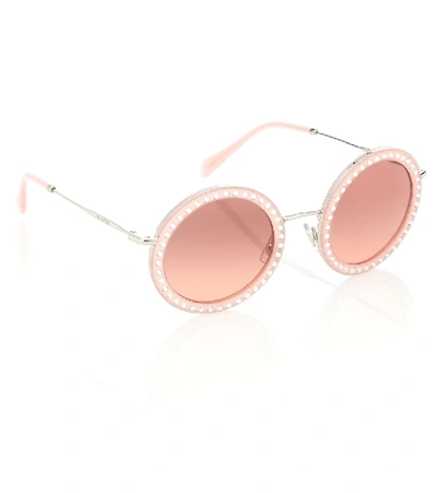 Shop Miu Miu Round Acetate Sunglasses In Pink