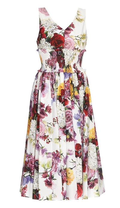Shop Dolce & Gabbana Floral Print Elasticated Waist Midi Dress In Multi