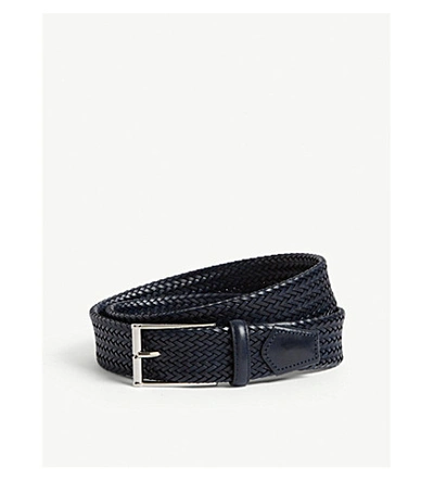 Shop Corneliani Woven Leather Belt In Navy