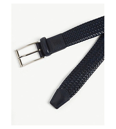 Shop Corneliani Woven Leather Belt In Navy