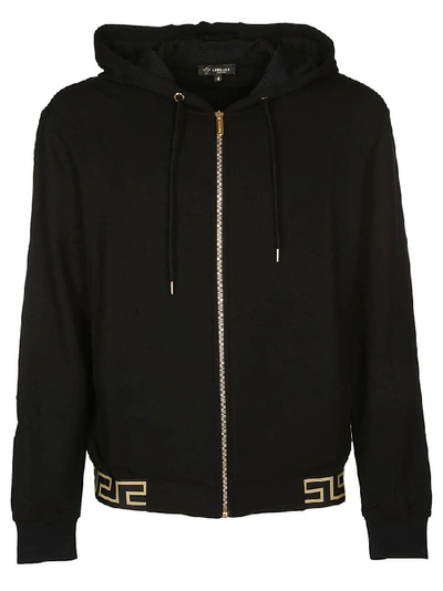 Shop Versace Greca Zip Hoodie In Black