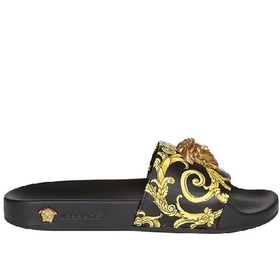 Shop Versace Medusa Plaque Printed Slides In Multi