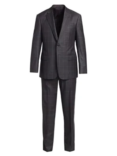 Shop Giorgio Armani 2-piece Windowpane Check Wool Suit In Grey