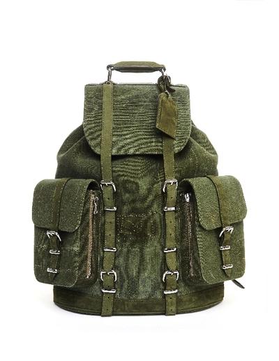 Shop Readymade Distressed Military Cotton Backpack In White