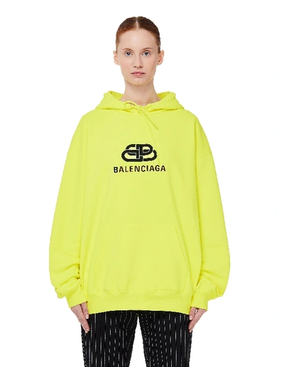 Shop Balenciaga Bb Printed Cotton Fleece Hoodie In Yellow