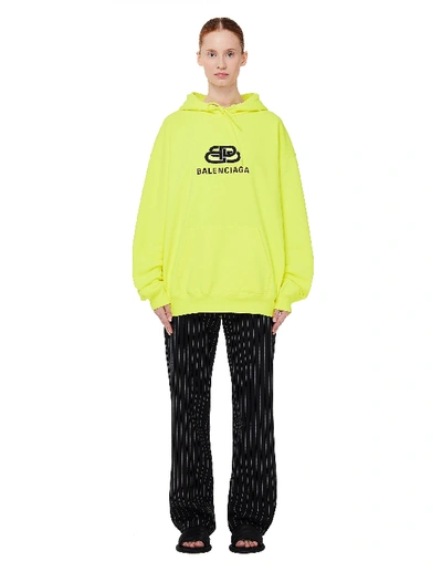 Shop Balenciaga Bb Printed Cotton Fleece Hoodie In Yellow