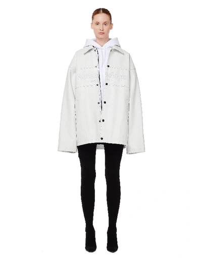 Shop Balenciaga Est. 1917 Snapped Leather Jacket In White