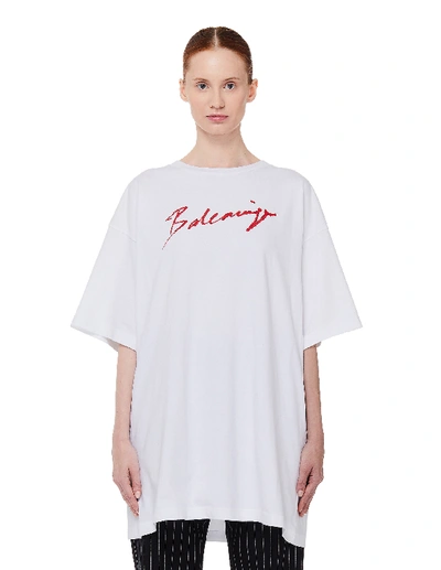 Shop Balenciaga Logo Printed Cotton Signature T-shirt In White