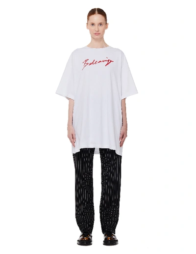 Shop Balenciaga Logo Printed Cotton Signature T-shirt In White