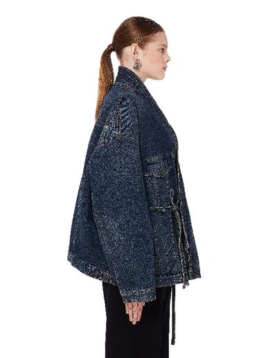 Shop Balenciaga Judo Padded Denim Kimono Jacket In Blue