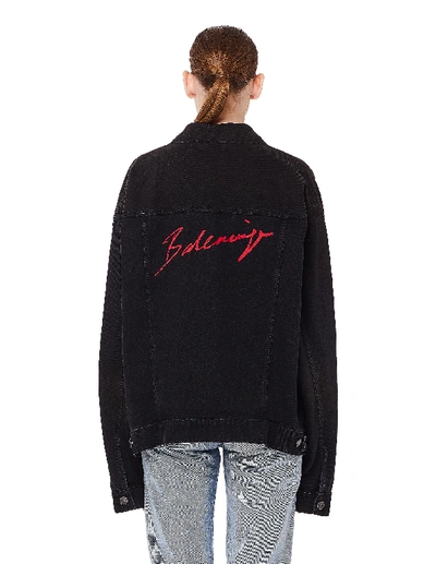 Shop Balenciaga Signature Big Fit Embroidered Jacket In Black