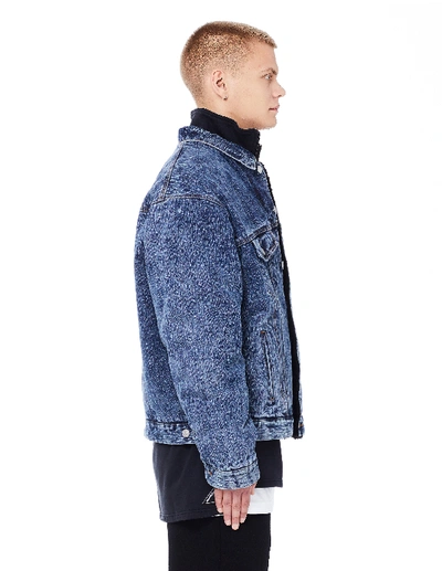 Shop Balenciaga Fake Shearling Stonewash Denim Jacket In Blue