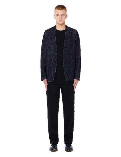 Shop Maison Margiela Navy Blue Denim Collarless Blazer In White