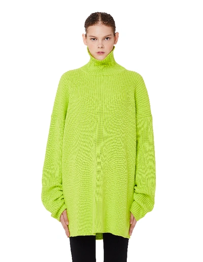 Shop Balenciaga Neon Green Rib Knit Cotton Sweater