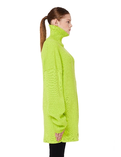 Shop Balenciaga Neon Green Rib Knit Cotton Sweater