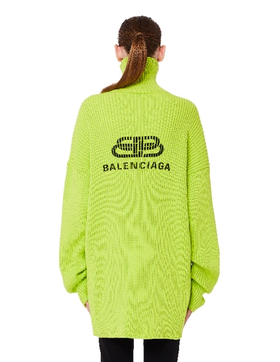 Shop Balenciaga Neon Green Rib Knit Cotton Sweater