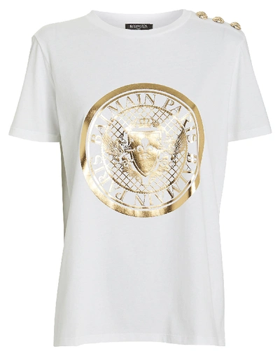 Shop Balmain Medallion Crew Jersey T-shirt In White