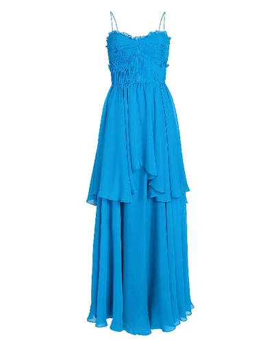Shop Amur Kiko Pleated Silk Chiffon Gown In Blue-med