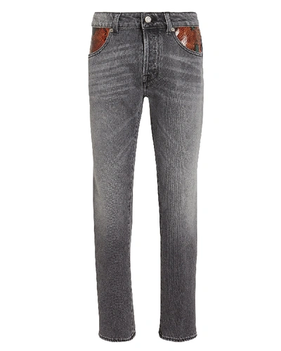 Shop Golden Goose Jolly Cropped Python-trimmed Jeans In Denim-drk