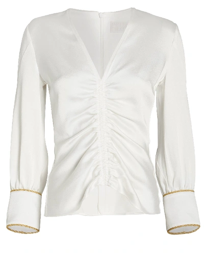 Shop Peter Pilotto Satin Ruched Blouse In White