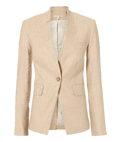 Shop Veronica Beard Upcollar Linen Dickey Jacket In Beige