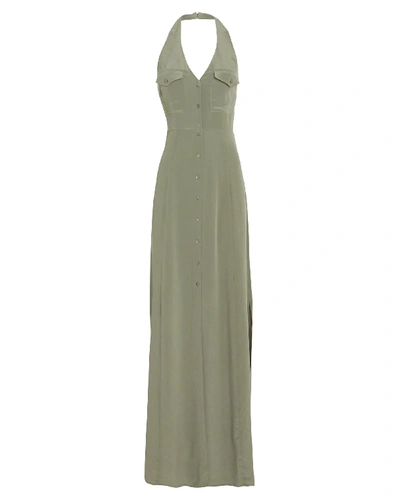 Shop L Agence L'agence Amina Crepe De Chine Halter Dress In Olive/army