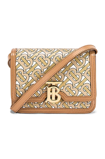 Burberry Mini Tb Monogram Leather Crossbody Bag In Beige