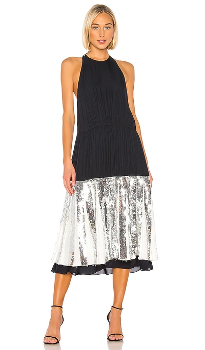 Tibi Pleated Sequin-embellished Poplin And Silk-georgette Midi Dress In Navy Multi