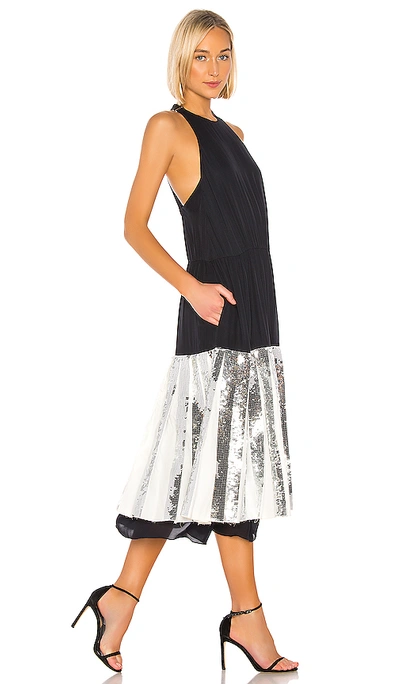 Tibi Pleated Sequin-embellished Poplin And Silk-georgette Midi Dress In Navy Multi