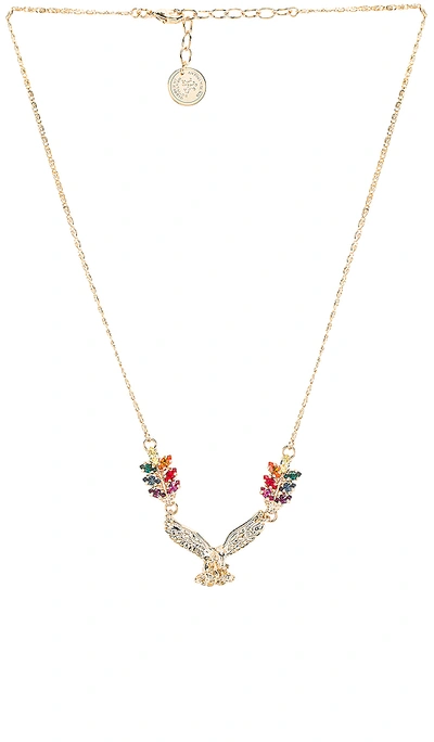 Shop Anton Heunis Small Eagle & Tiny Leafs Necklace In Metallic Gold. In Rainbow & Gold