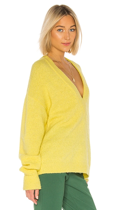 Shop Tibi Airy Alpaca V Neck Pullover In Acid Yellow