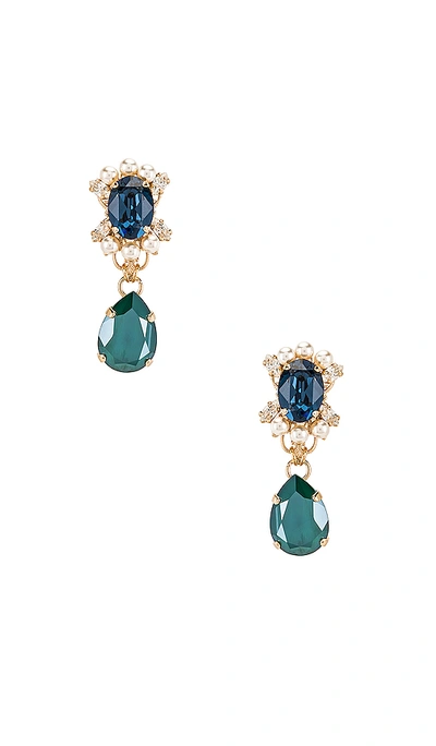 Shop Anton Heunis Cluster Drop Pendant Earring In Metallic Gold. In Blue, Green & Gold