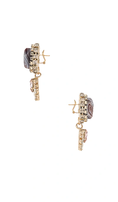 Shop Anton Heunis Agate Strass Fringe Pendant Earring In Pink  Grey & Gold