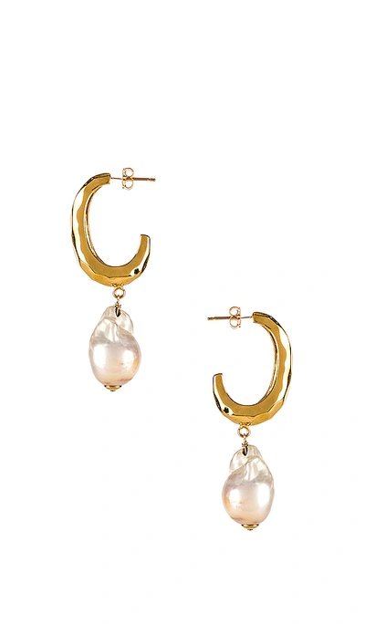 Shop Joolz By Martha Calvo Baroque Hammered Hoop Earring In Metallic Gold.