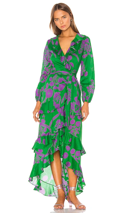 Shop Cynthia Rowley Lanai Ruffle Wrap Dress In Green. In Green & Purple