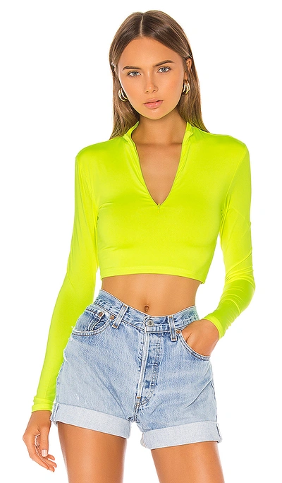 Superdown Nicky Zip Crop Top In Neon Yellow