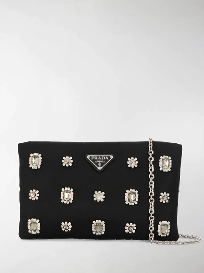 Shop Prada Crystal Embellished Clutch In Black
