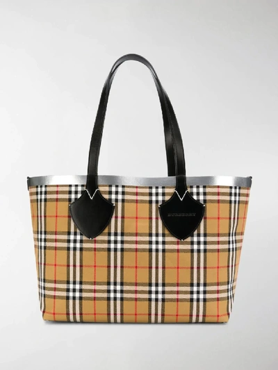Shop Burberry Multicoloured Giant Reversible Vintage Check Tote In A1189 Black Silver