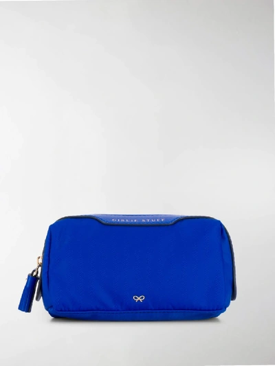 Shop Anya Hindmarch Logo Zipped Cosmetic Bag In Blue