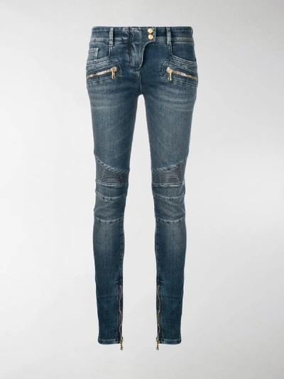 Shop Balmain Skinny Biker Jeans In Blue