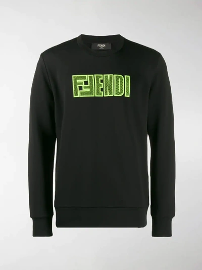 Shop Fendi Neon Logo Sweatshirt In Black