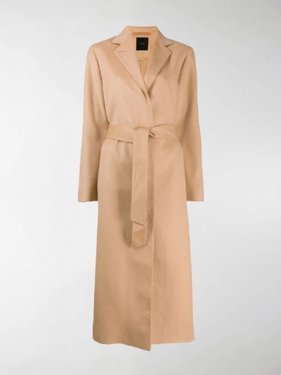 Shop Agnona Long Belted Coat In Brown