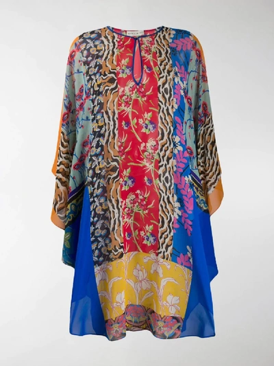 Shop Etro Short Patchwork Print Kaftan In Blue