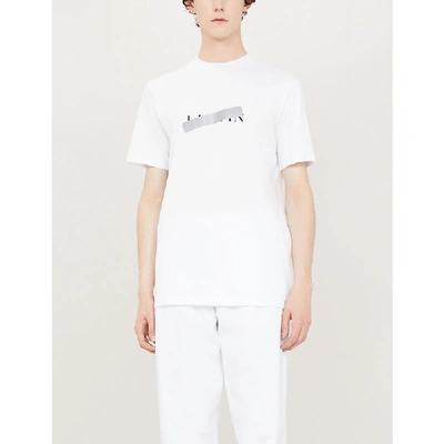 Shop Lanvin Strikethrough Logo-print Cotton-jersey T-shirt In White