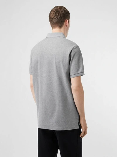 Shop Burberry Logo Print Cotton Piqué Polo Shirt In Pale Grey Melange