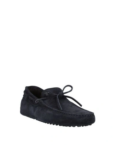 Tod's Black Black Gommini Nubuck Driving Shoes In Dark Blue