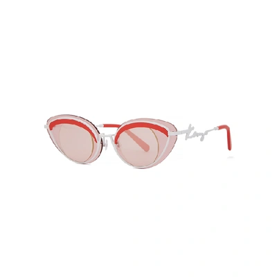 Shop Kenzo Pink Cat-eye Sunglasses, Sunglasses, White, Pink And Grey Lenses