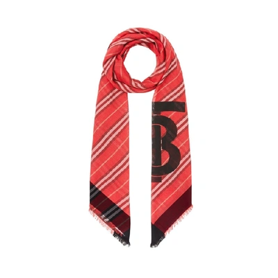 Shop Burberry Monogram Icon Stripe Wool Silk Large Square Scarf